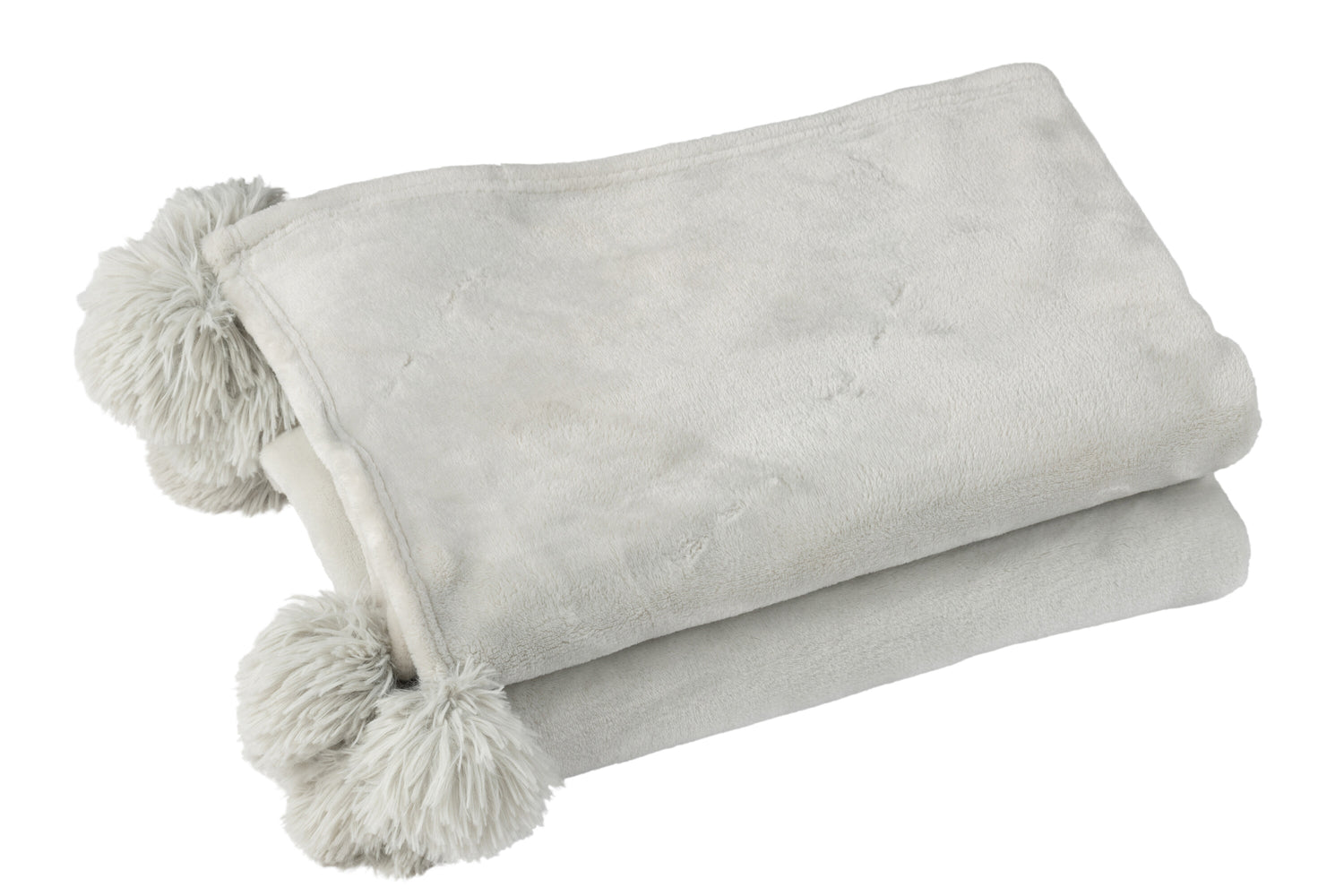 Plaid Pompom Polyester Lichtgrijs