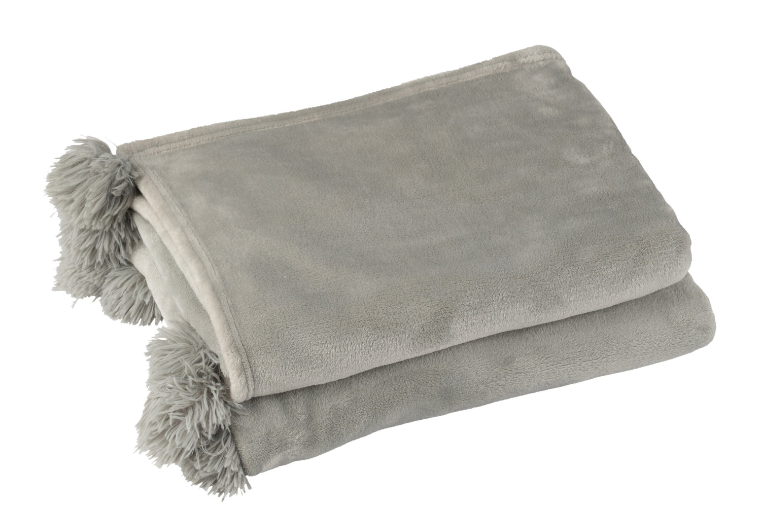 J-Line Plaid Pompom - polyester - grijs - 170 x 130 cm