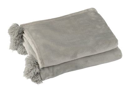 J-Line Plaid Pompom - polyester - grijs - 170 x 130 cm