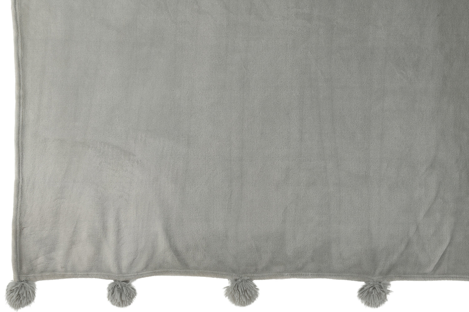 J-Line Plaid Pompom - polyester - grijs - 170 x 130 cm