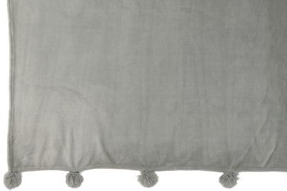 J-Line Plaid Pompom - polyester - grijs - 170 x 130 cm