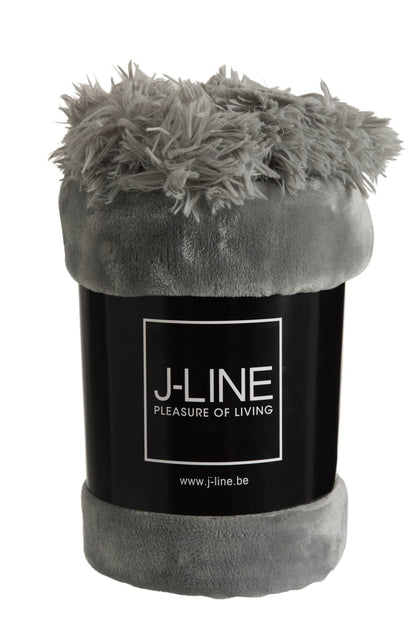 J-Line Plaid Pompom - polyester - grijs - 170 x 130 cm