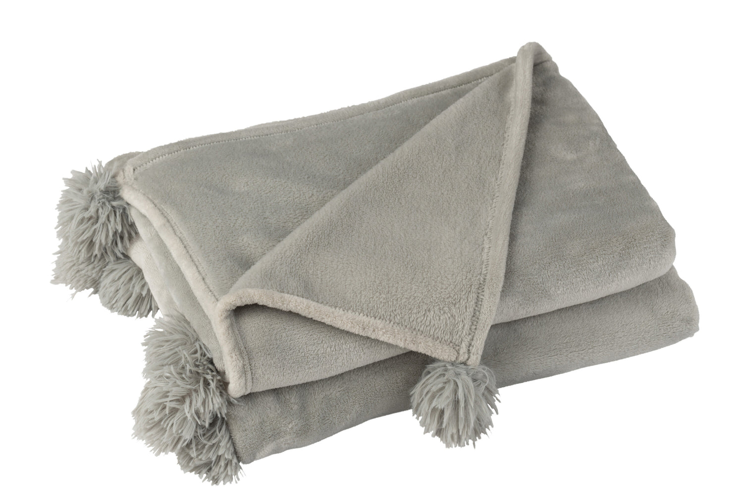 J-Line Plaid Pompom - polyester - grijs - 170 x 130 cm