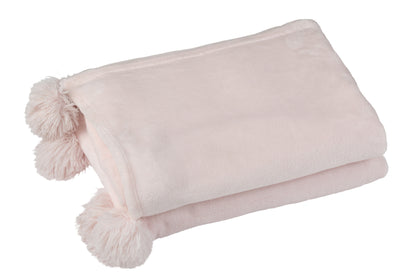 J-Line Plaid Pompom - polyester - lichtroze - 170 x 130 cm