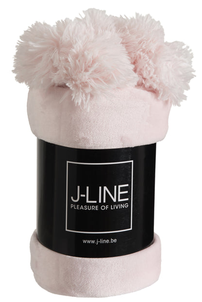 J-Line Plaid Pompom - polyester - lichtroze - 170 x 130 cm