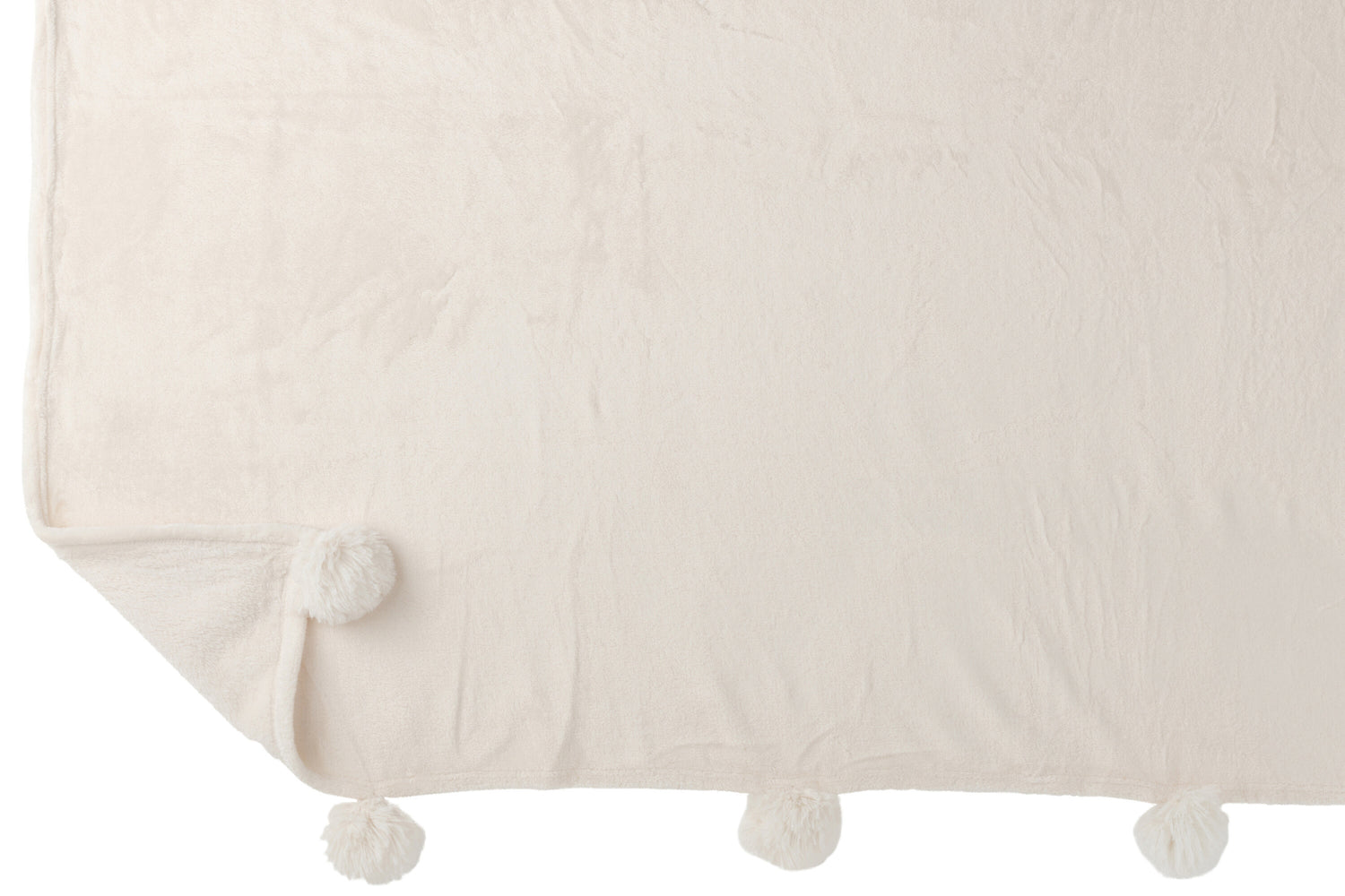 J-Line Plaid Pompon - polyester - crème - 170 x 130 cm