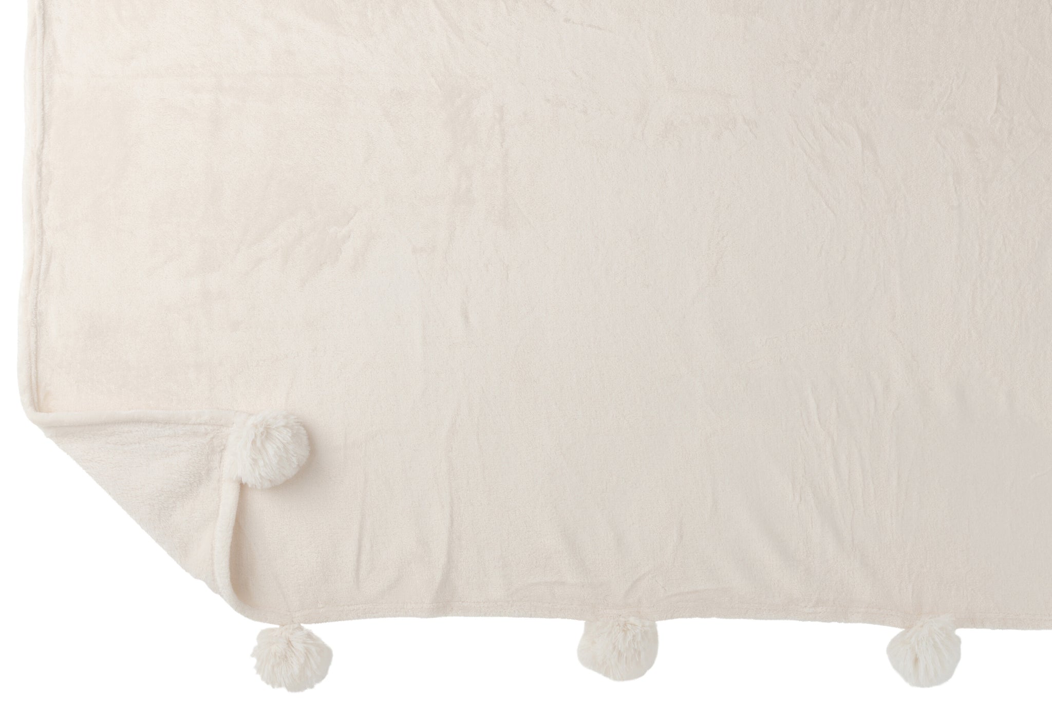 J-Line Plaid Pompon - polyester - crème - 170 x 130 cm