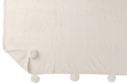 J-Line Plaid Pompon - polyester - crème - 170 x 130 cm
