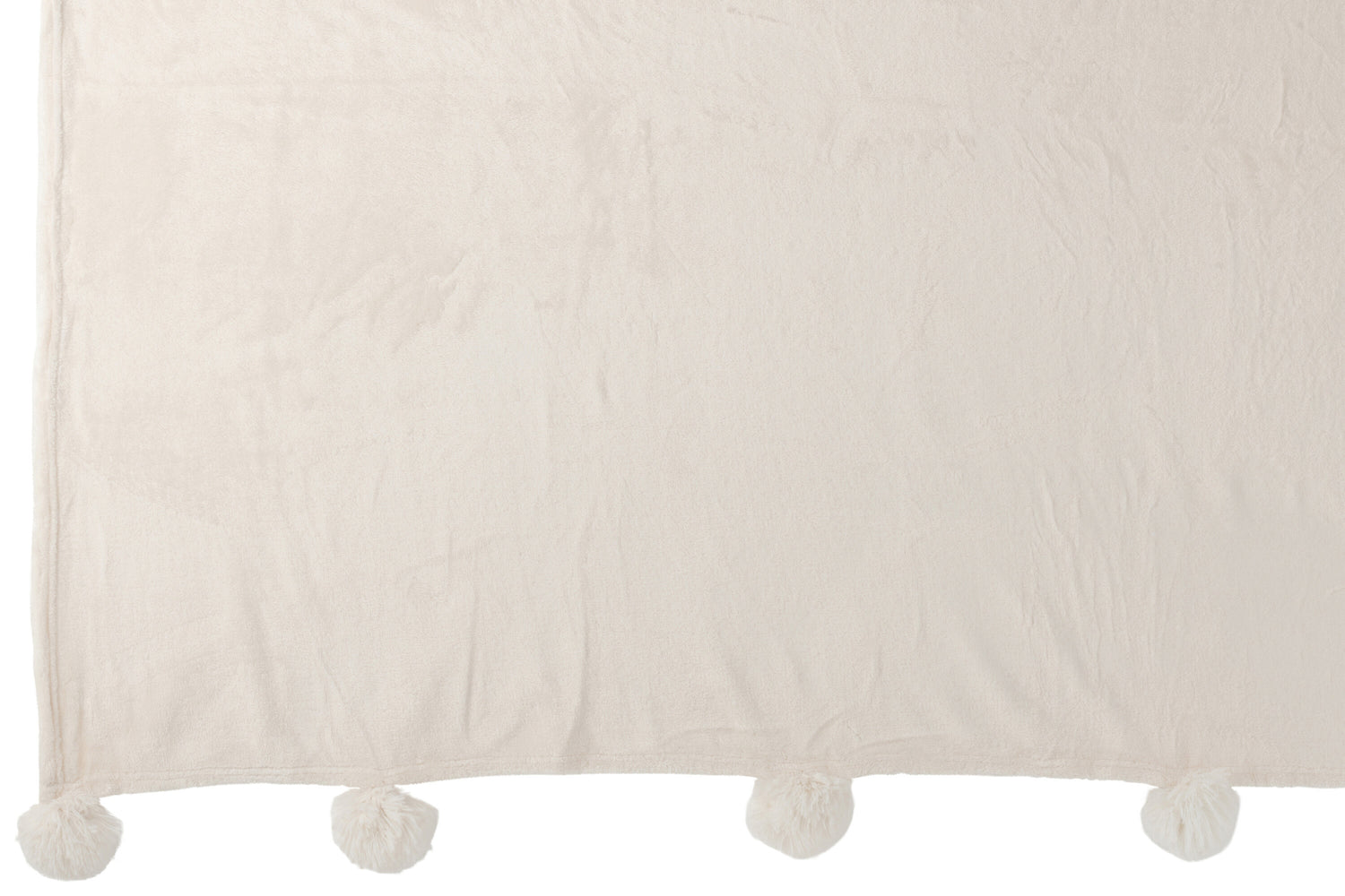 J-Line Plaid Pompon - polyester - crème - 170 x 130 cm