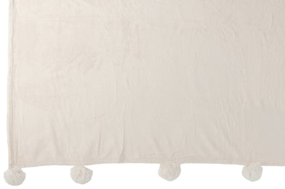 J-Line Plaid Pompon - polyester - crème - 170 x 130 cm