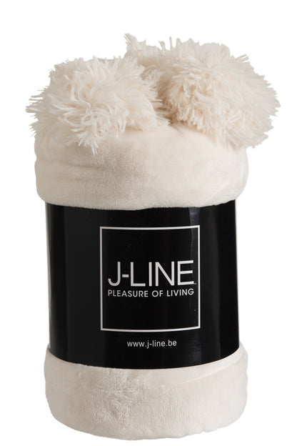 J-Line Plaid Pompon - polyester - crème - 170 x 130 cm