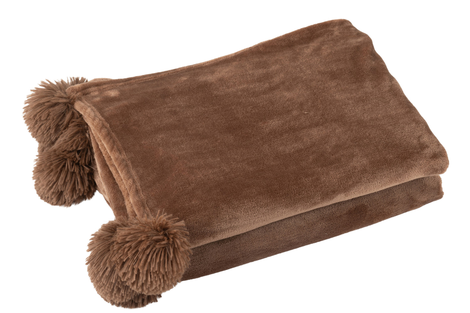 J-Line Plaid Pompon - polyester - bruin - 170 x 130 cm