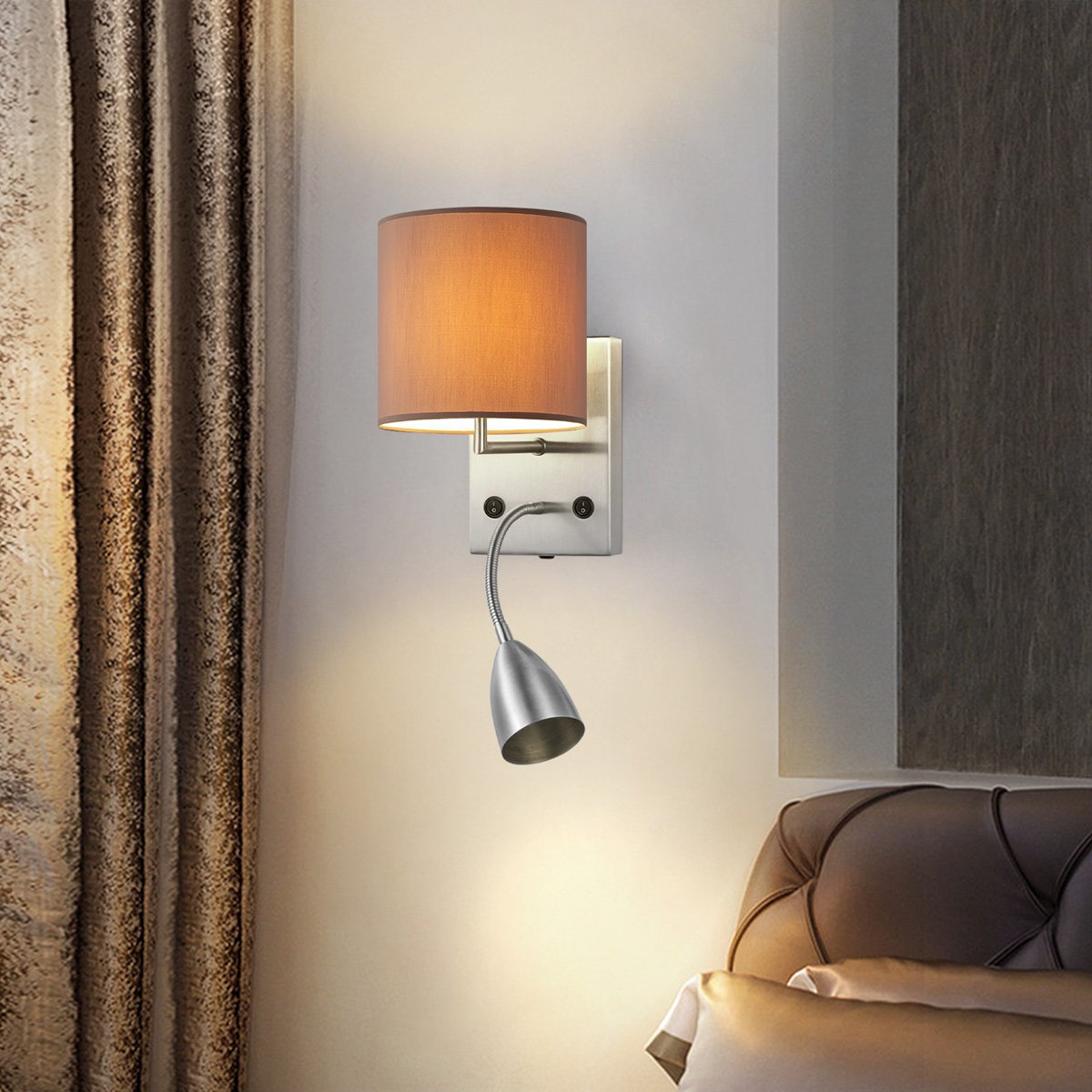 Wandlamp - Read, LED Leeslamp, E27, taupe 16cm