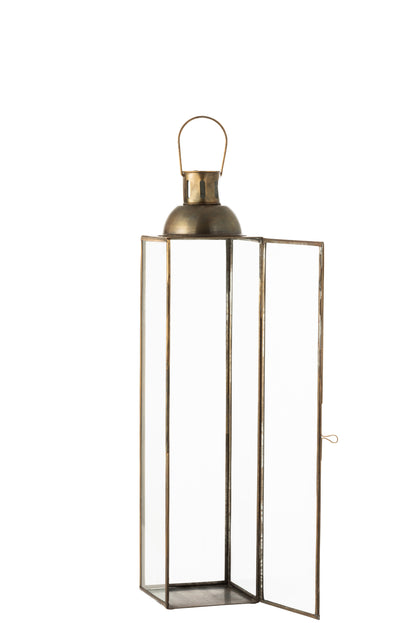 J-Line lantaarn Hoog Antiek - glas/ijzer - brons - small