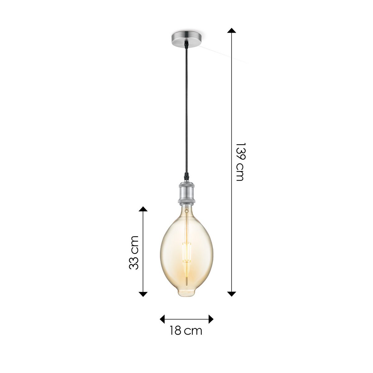 hanglamp chroom vintage Ovaal G125 dimbaar E27 amber