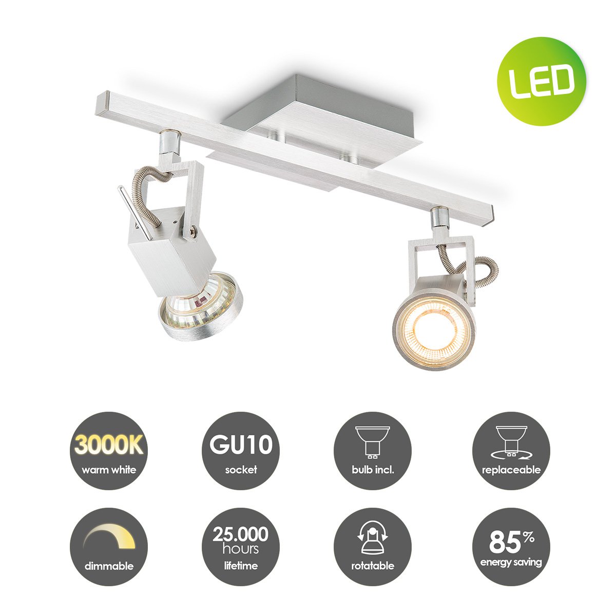 LED Opbouwspot Cali 2 - incl. dimbare LED lamp - staal