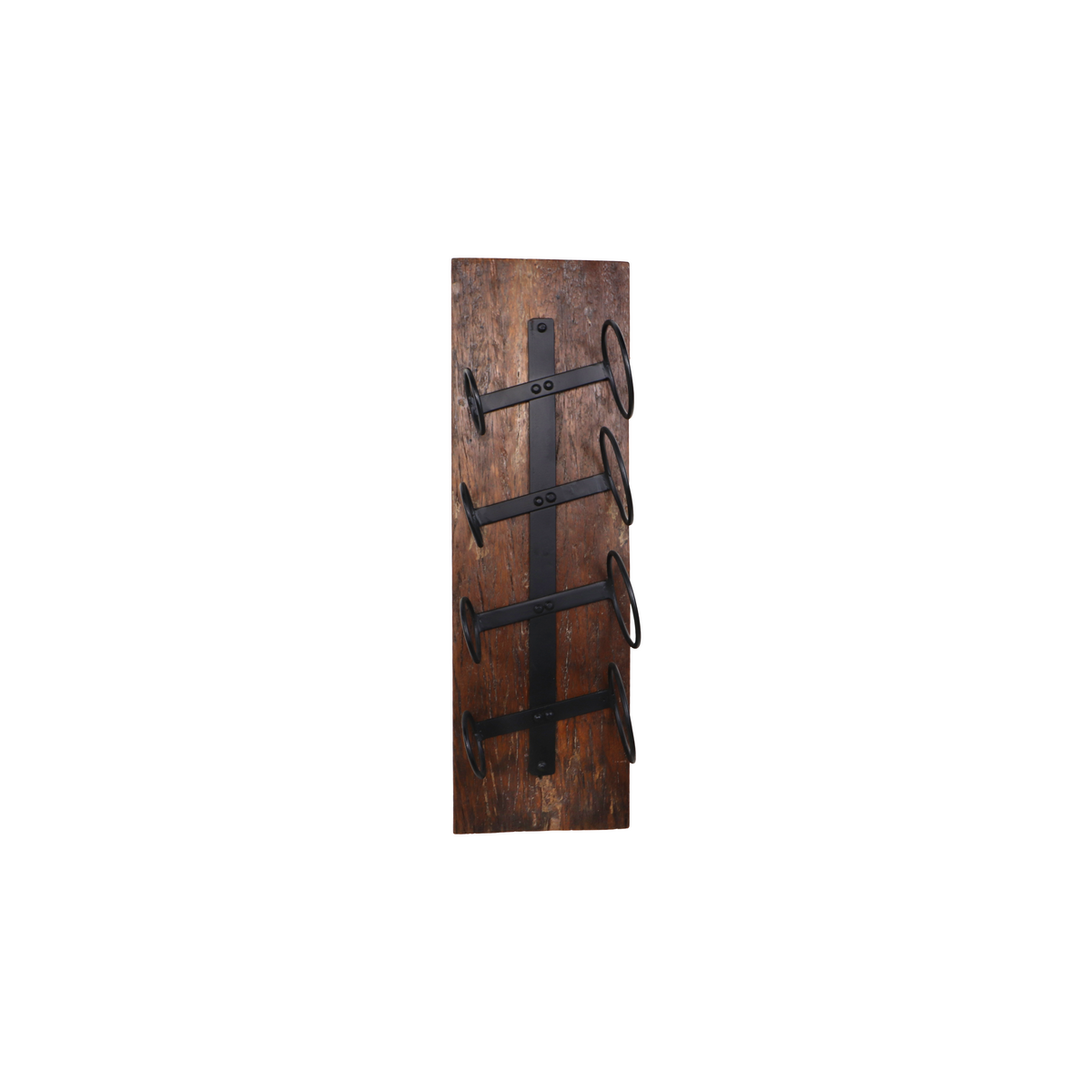 Wijnrek 4 flessen - 20x14x65 - Bruin/zwart - Oud hout/metaal