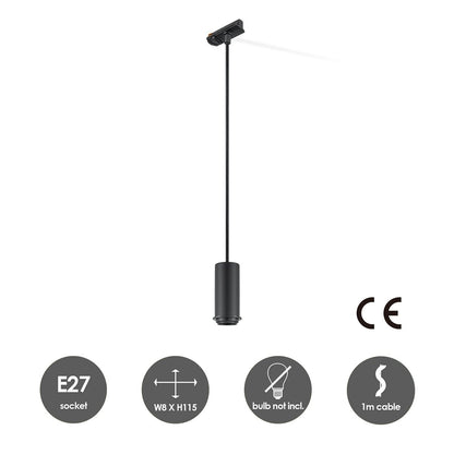 Railverlichting onderdeel adapter voor hanglamp | 8/8/115cm | Zwart