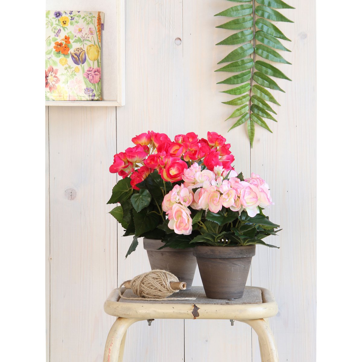 Begonia Kunstplant in Bloempot Stan - H30 x Ø25 cm - Donkerroze