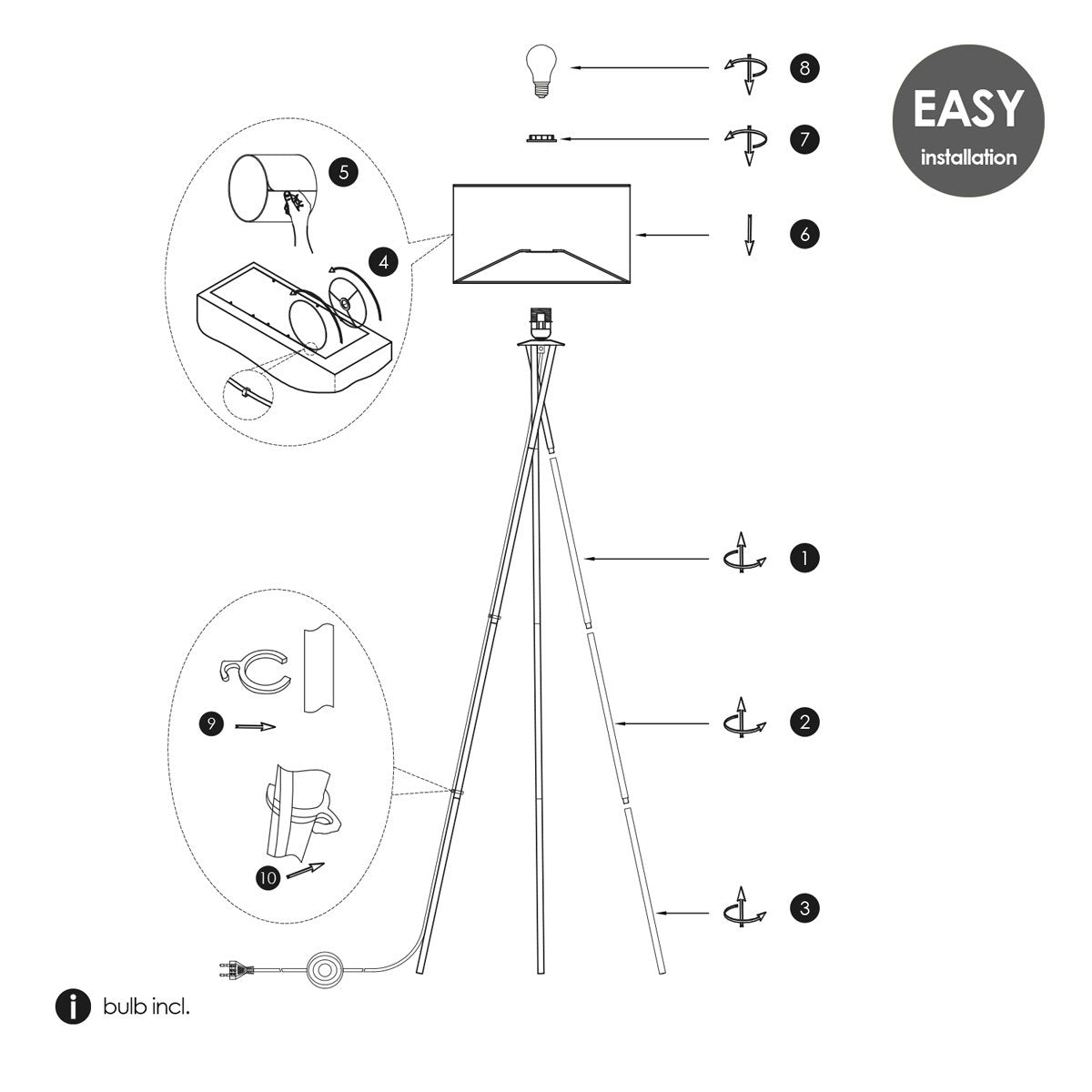 Moderne Vloerlamp - Lampenkap  Wit - 53x53x138