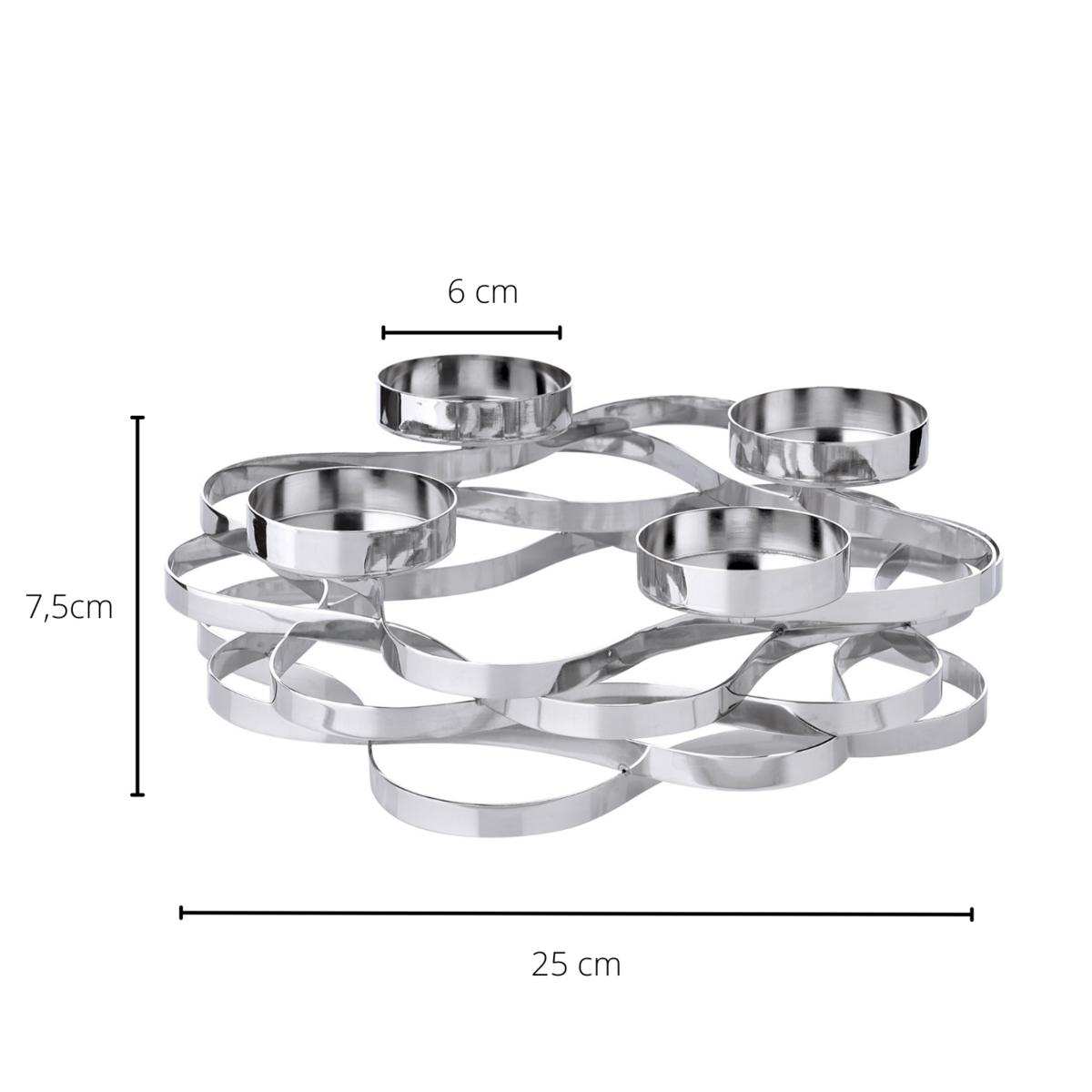 Adventskrans Alita (Ø 25 cm), roestvrij staal, vernikkeld, zilverkleurig, voor stompkaarsen Ø 6 cm