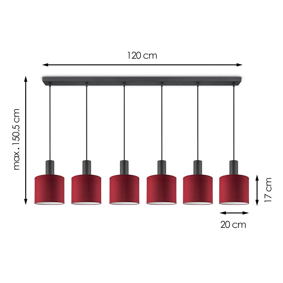 hanglamp Bling-Xxl Beam 6L-Rood-20cm