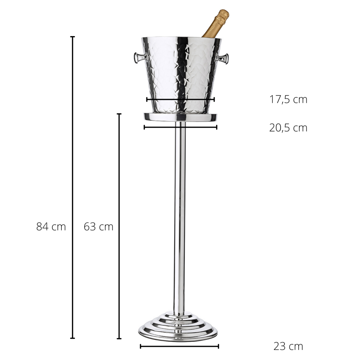 Champagnekoeler Capri met voet, hoogwaardig staal gepolijst, buitenkant met patroon, H 85 cm, koeler H 23 cm