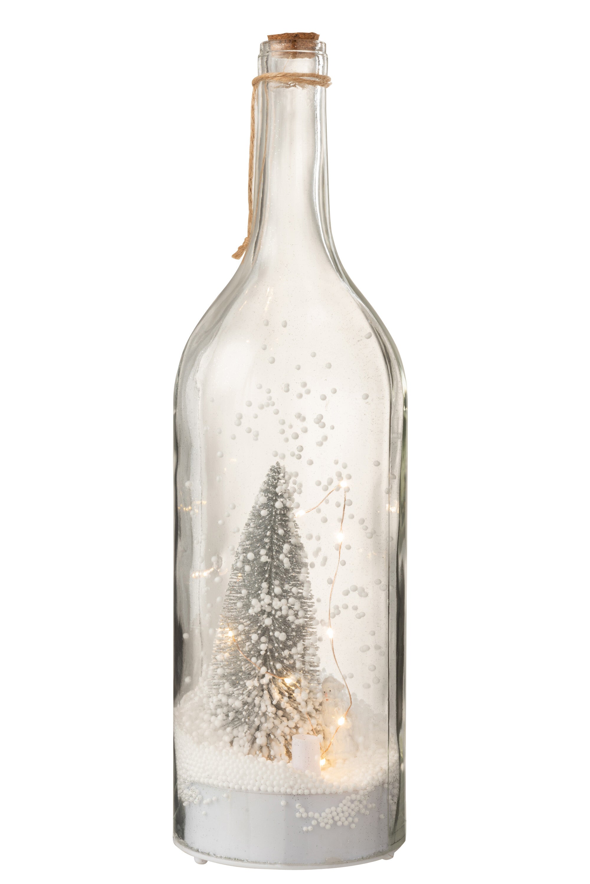 J-Line Fles Deco Kerst Sneeuw Led Glitter Zilver