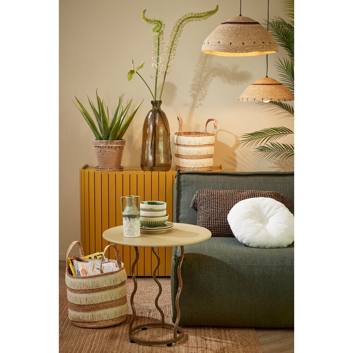 Belvivere Hanglamp - H22 x Ø41 cm - Jute - Lichtbruin