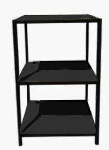 Winkel In Winkel Presentatietafel Set 3Planken Hoog Metaal Zwart/Hout Melamine Eiken Groot