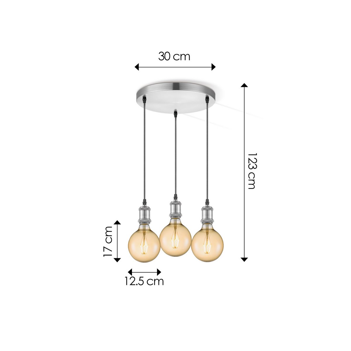 hanglamp chroom vintage rond 3L G180 dimbaar E27 amber