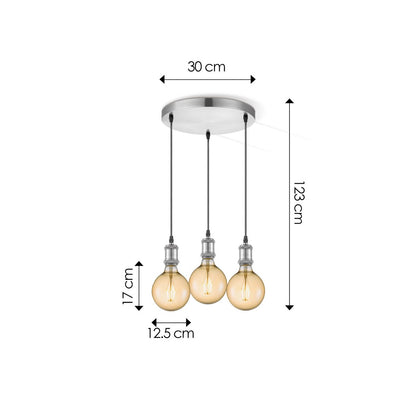 hanglamp chroom vintage rond 3L G180 dimbaar E27 amber