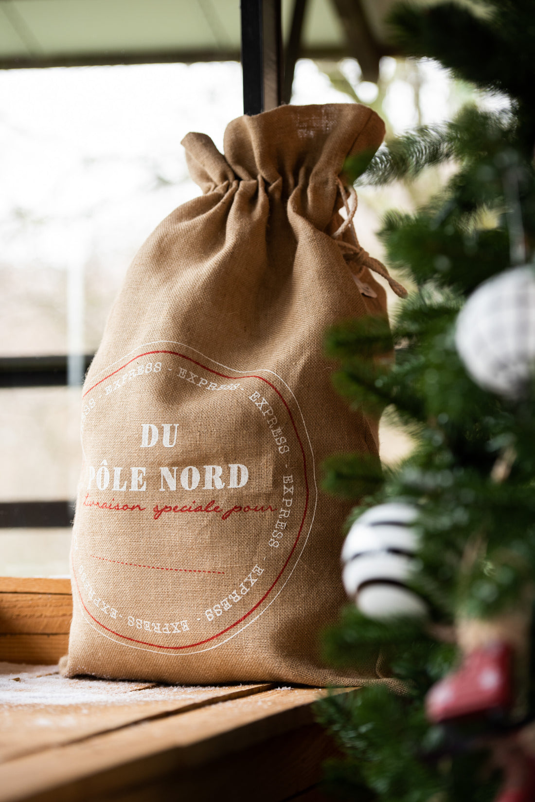 J-Line Tas Kerstmis Frans Jute Natuurlijk Klein Assortiment Van 2