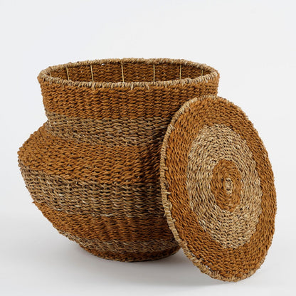 Tacoma Opbergmand met Deksel - H48 x Ø55 cm - Jute - Geel