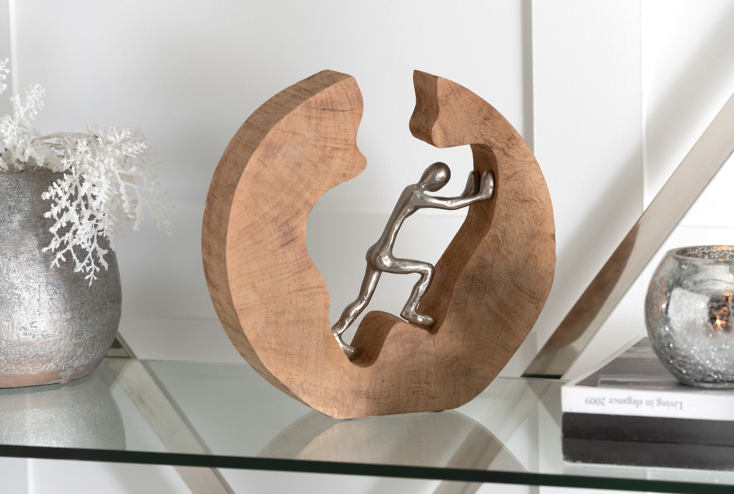 Figuur Duwen Hout/Aluminium Natuurlijk/Zilver