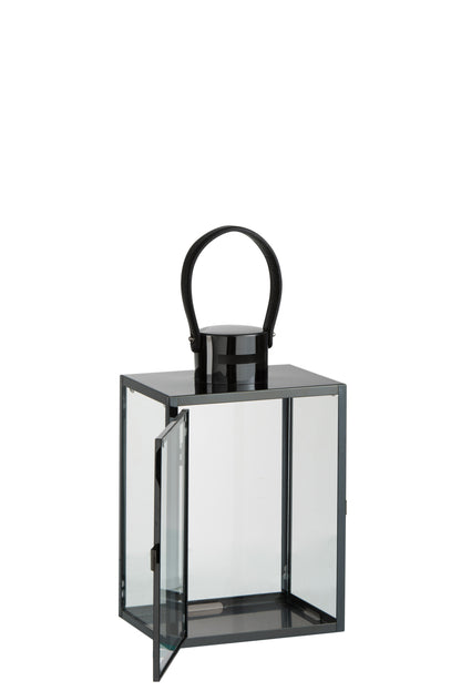 J-Line lantaarn Rechthoekig - metaal/glas - zwart