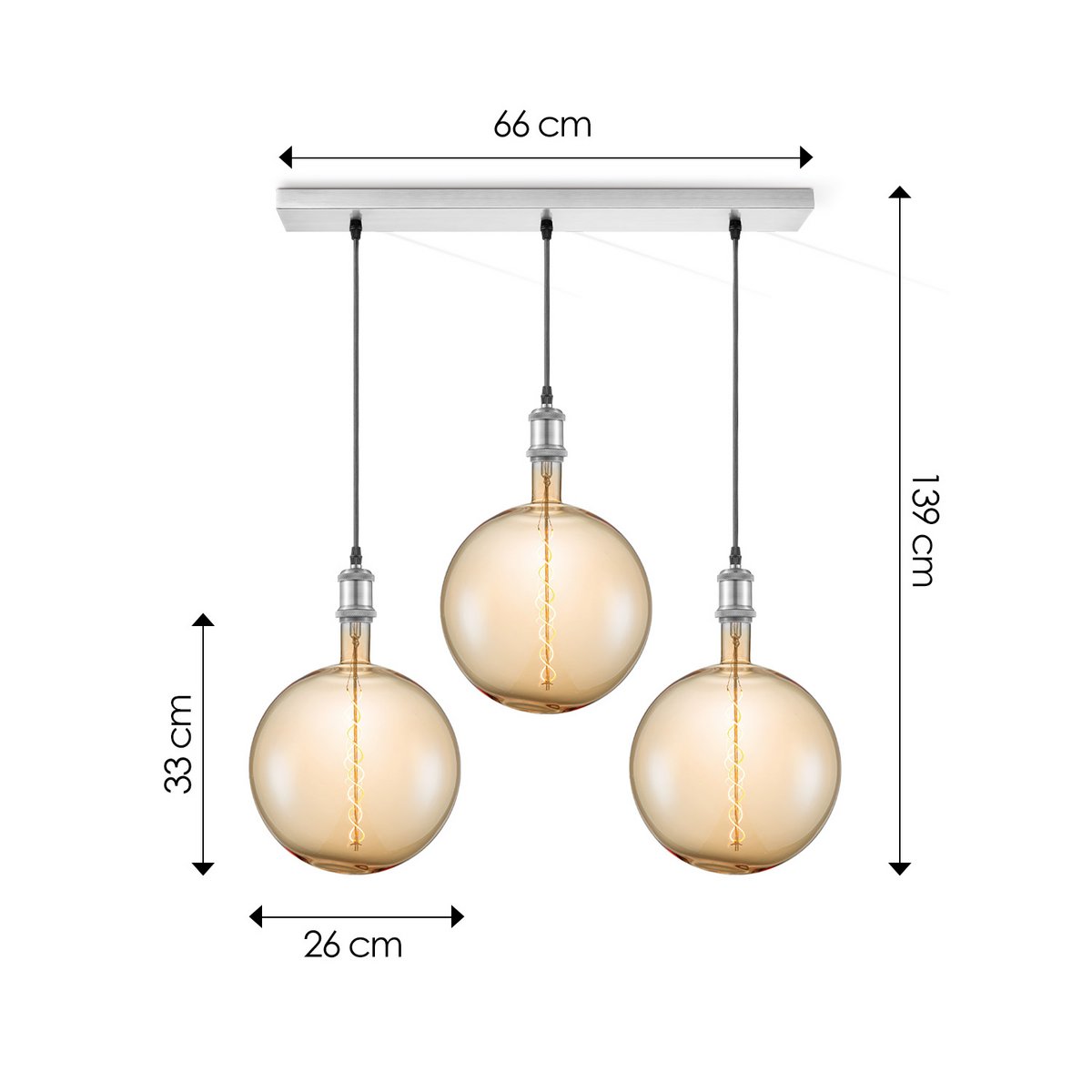 hanglamp chroom vintage Globe 3 LED -dimbaar E27 amber