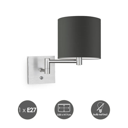 Wandlamp - Swing, E27, antraciet Lampenkap 20x17cm