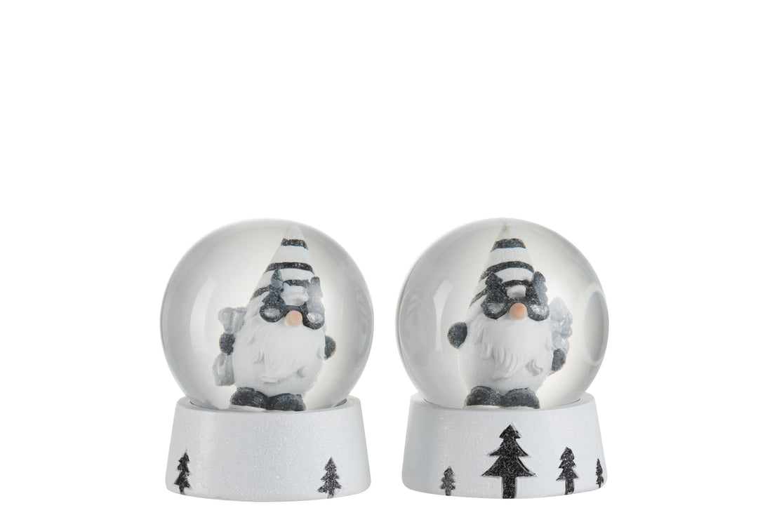 Sneeuwbol Kerstman Poly Zwart/Wit Klein Assortiment Van 2