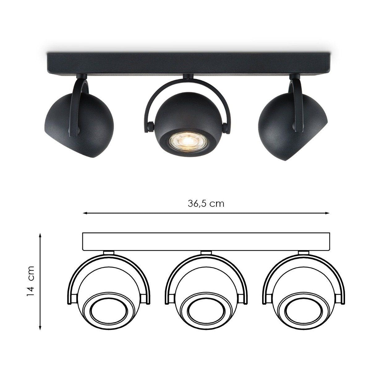 LED Opbouwspot Nop 3 - incl. dimbare LED lamp - zwart