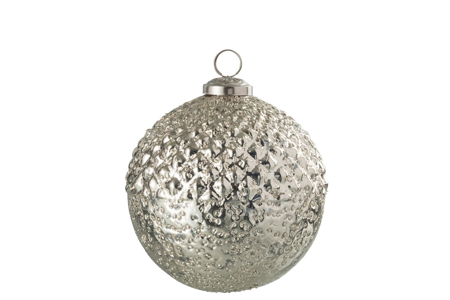 J-Line Christmas Bauble Relief Glass Silver Large