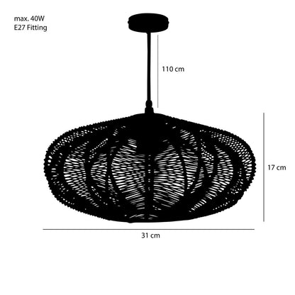 Kanti Hanglamp - H17 x Ø31 cm - Metaal - Zwart