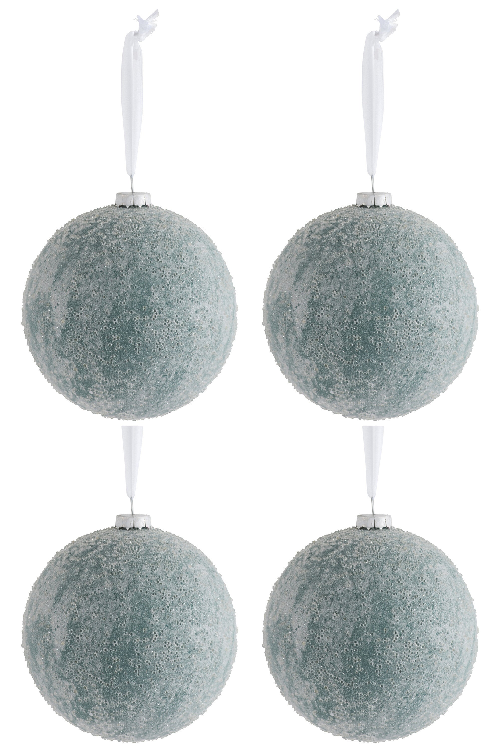 J-Line Box Of 4 Christmas Ball Glass Ice Green/White Large