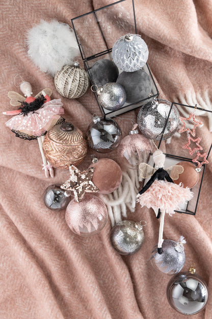 J-Line Doos met 4 kerstballen stippen glas zilver groot