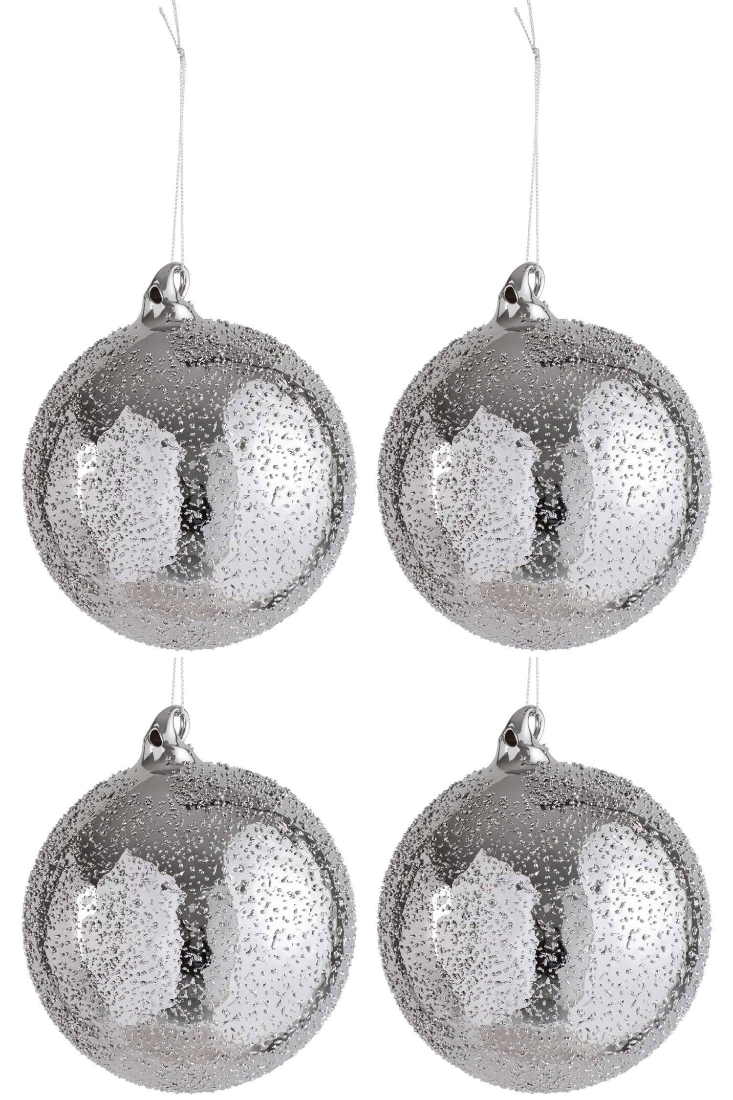 J-Line Doos met 4 kerstballen stippen glas zilver groot