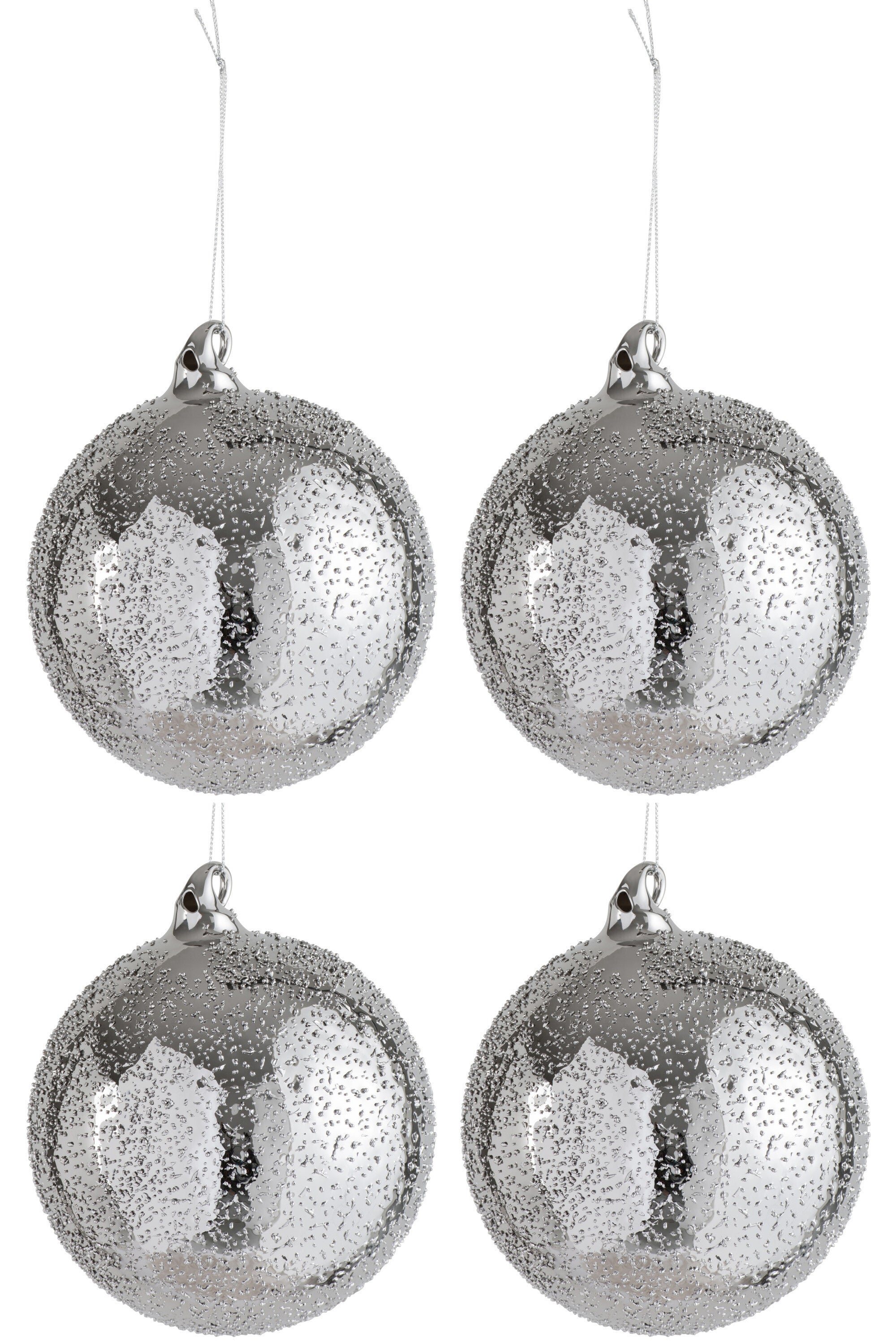 J-Line Doos met 4 kerstballen stippen glas zilver groot