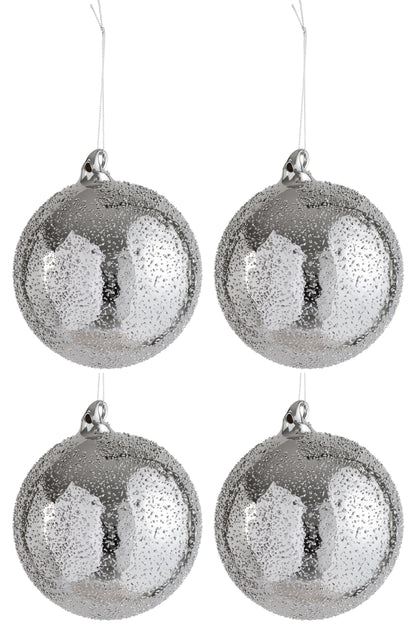 J-Line Doos met 4 kerstballen stippen glas zilver groot