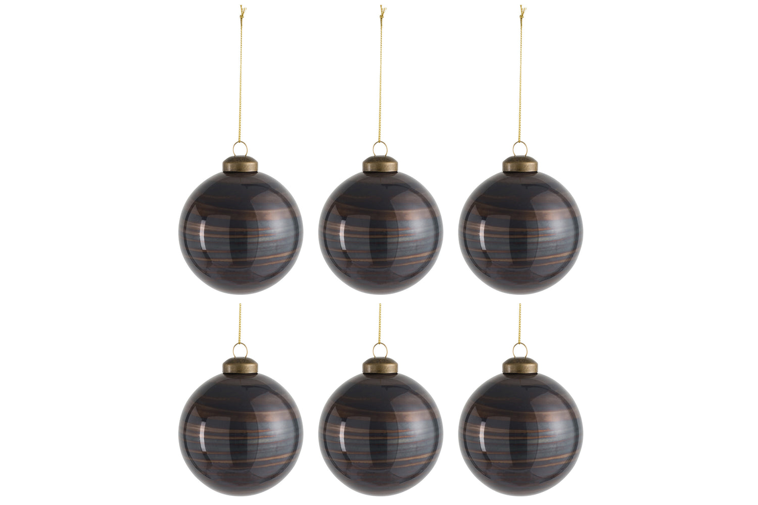 J-Line Box Of 6 Christmas Ball Glass Antique Brown Small