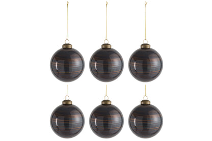 J-Line Box Of 6 Christmas Ball Glass Antique Brown Small