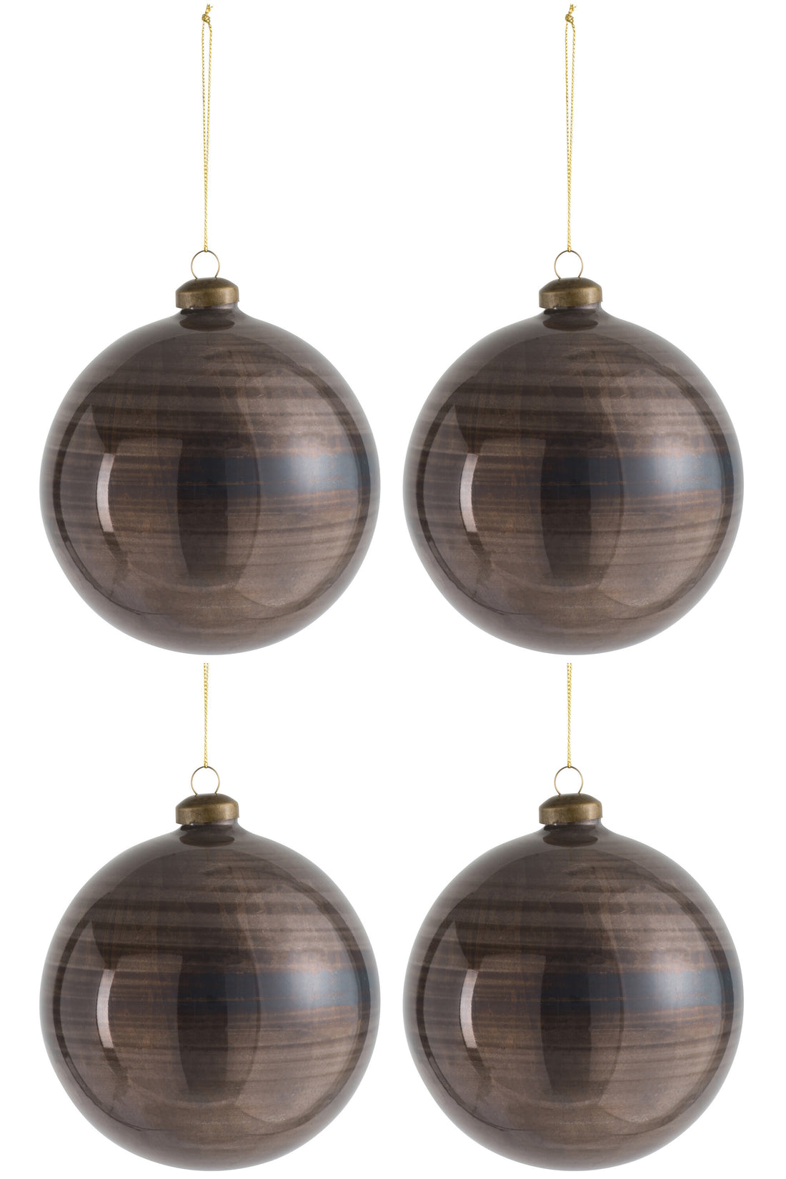 Doos van 4 kerstbal glas antiek bruin groot